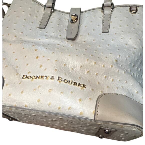 Dooney and Bourke Ostrich Shoulder or Handbag White Taupe Leather - Picture 1 of 16